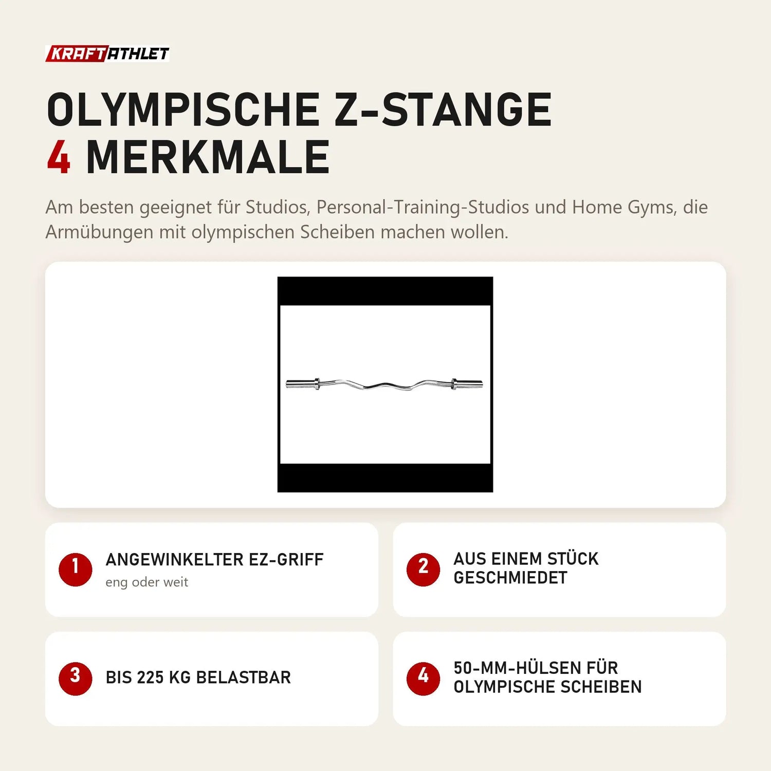 Force USA Olympische Z-Stange mit 4 Merkmalen: Angewinkelter EZ-Griff, Aus einem Stück geschmiedet, Bis 225 kg belastbar, 50-mm-Hülsen für olympische Scheiben