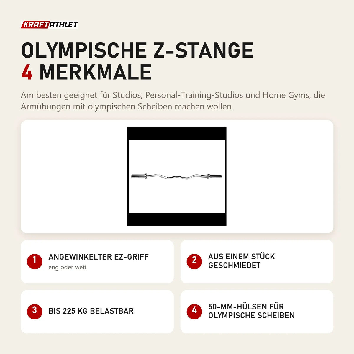 Force USA Olympische Z-Stange mit 4 Merkmalen: Angewinkelter EZ-Griff, Aus einem Stück geschmiedet, Bis 225 kg belastbar, 50-mm-Hülsen für olympische Scheiben