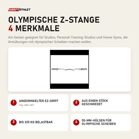Force USA Olympische Z-Stange mit 4 Merkmalen: Angewinkelter EZ-Griff, Aus einem Stück geschmiedet, Bis 225 kg belastbar, 50-mm-Hülsen für olympische Scheiben