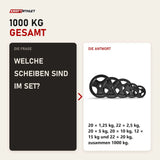 Frage und Antwort zu Force USA Olympisches Gewichtsscheiben-Set 1000 kg: Welche Scheiben sind im Set?