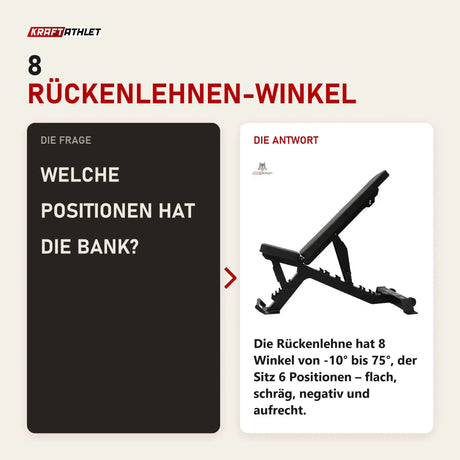 Frage und Antwort zu Force USA Pro Series FID Bench Hantelbank: Welche Positionen hat die Bank?