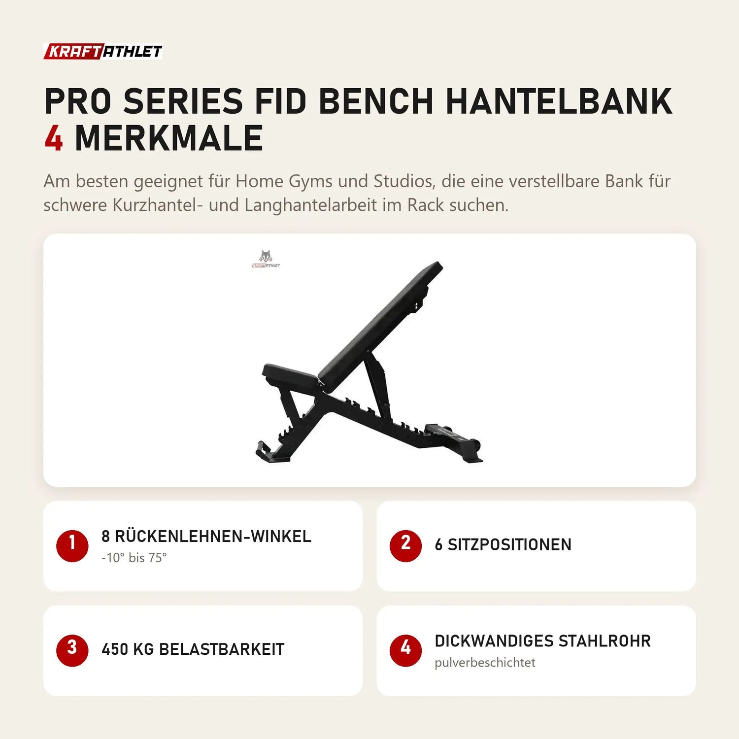 Force USA Pro Series FID Bench Hantelbank mit 4 Merkmalen: 8 Rückenlehnen-Winkel, 6 Sitzpositionen, 450 kg Belastbarkeit, Dickwandiges Stahlrohr