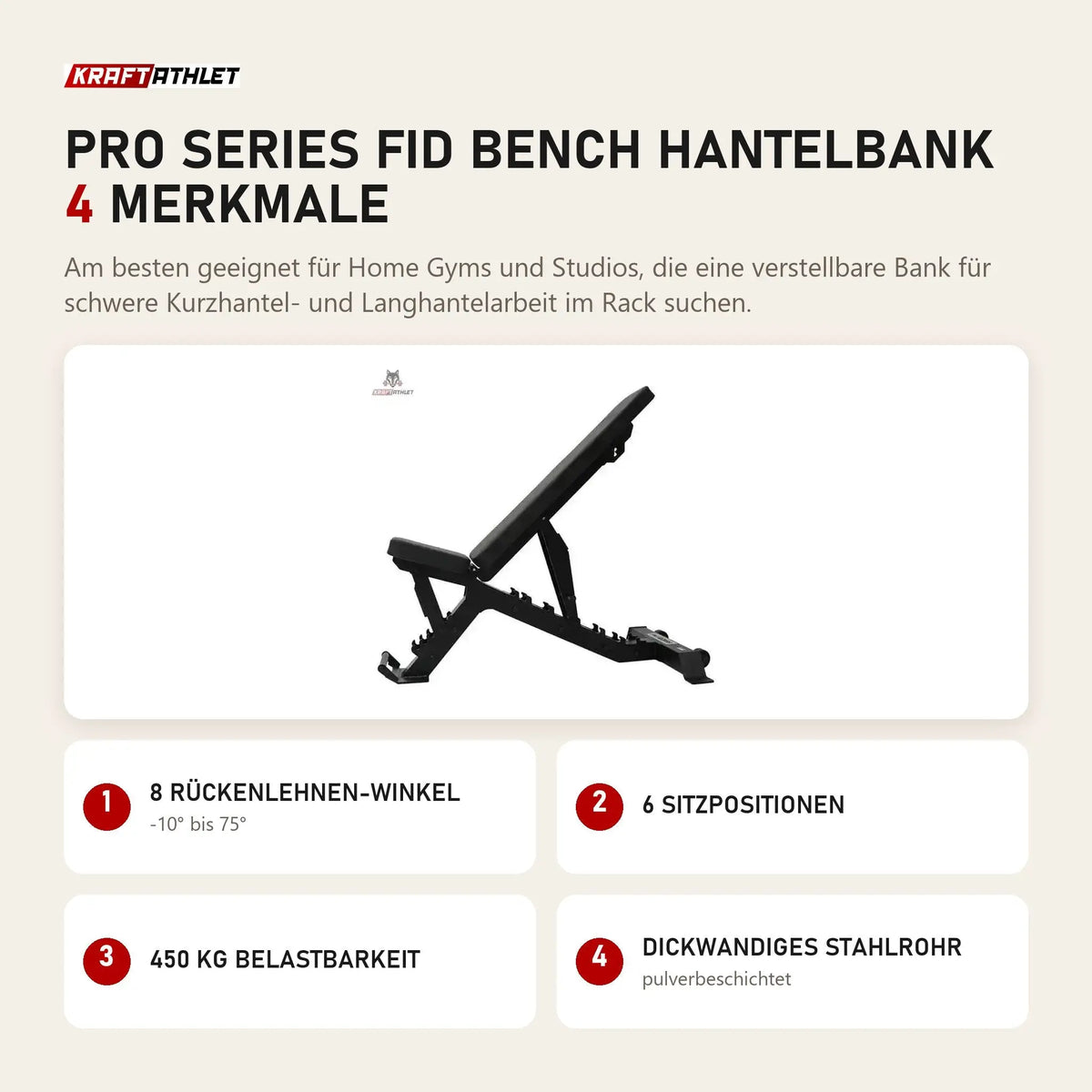 Force USA Pro Series FID Bench Hantelbank mit 4 Merkmalen: 8 Rückenlehnen-Winkel, 6 Sitzpositionen, 450 kg Belastbarkeit, Dickwandiges Stahlrohr