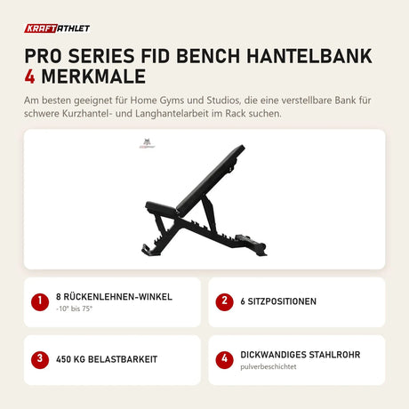 Force USA Pro Series FID Bench Hantelbank mit 4 Merkmalen: 8 Rückenlehnen-Winkel, 6 Sitzpositionen, 450 kg Belastbarkeit, Dickwandiges Stahlrohr