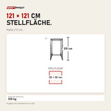 Maßbild Force USA PT V2 Power Cage: Stellfläche 121 × 121 cm, Höhe 215 cm