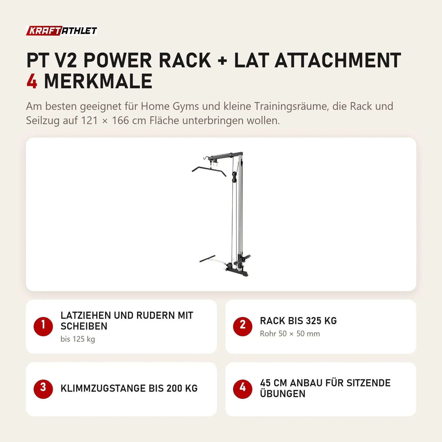 Force USA PT V2 Power Rack + Lat Attachment mit 4 Merkmalen: Latziehen und Rudern mit Scheiben, Rack bis 325 kg, Klimmzugstange bis 200 kg, 45 cm Anbau für sitzende Übungen