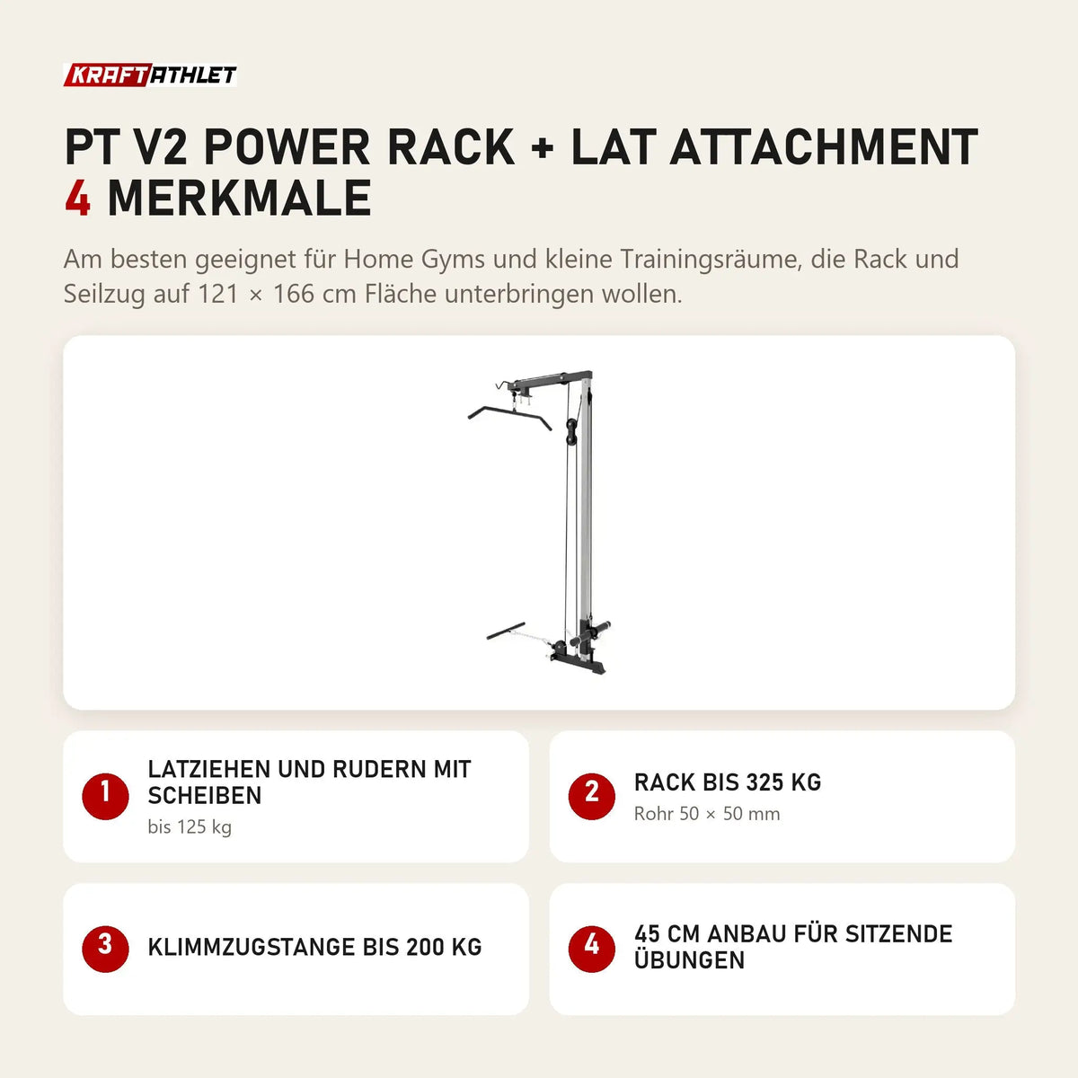 Force USA PT V2 Power Rack + Lat Attachment mit 4 Merkmalen: Latziehen und Rudern mit Scheiben, Rack bis 325 kg, Klimmzugstange bis 200 kg, 45 cm Anbau für sitzende Übungen
