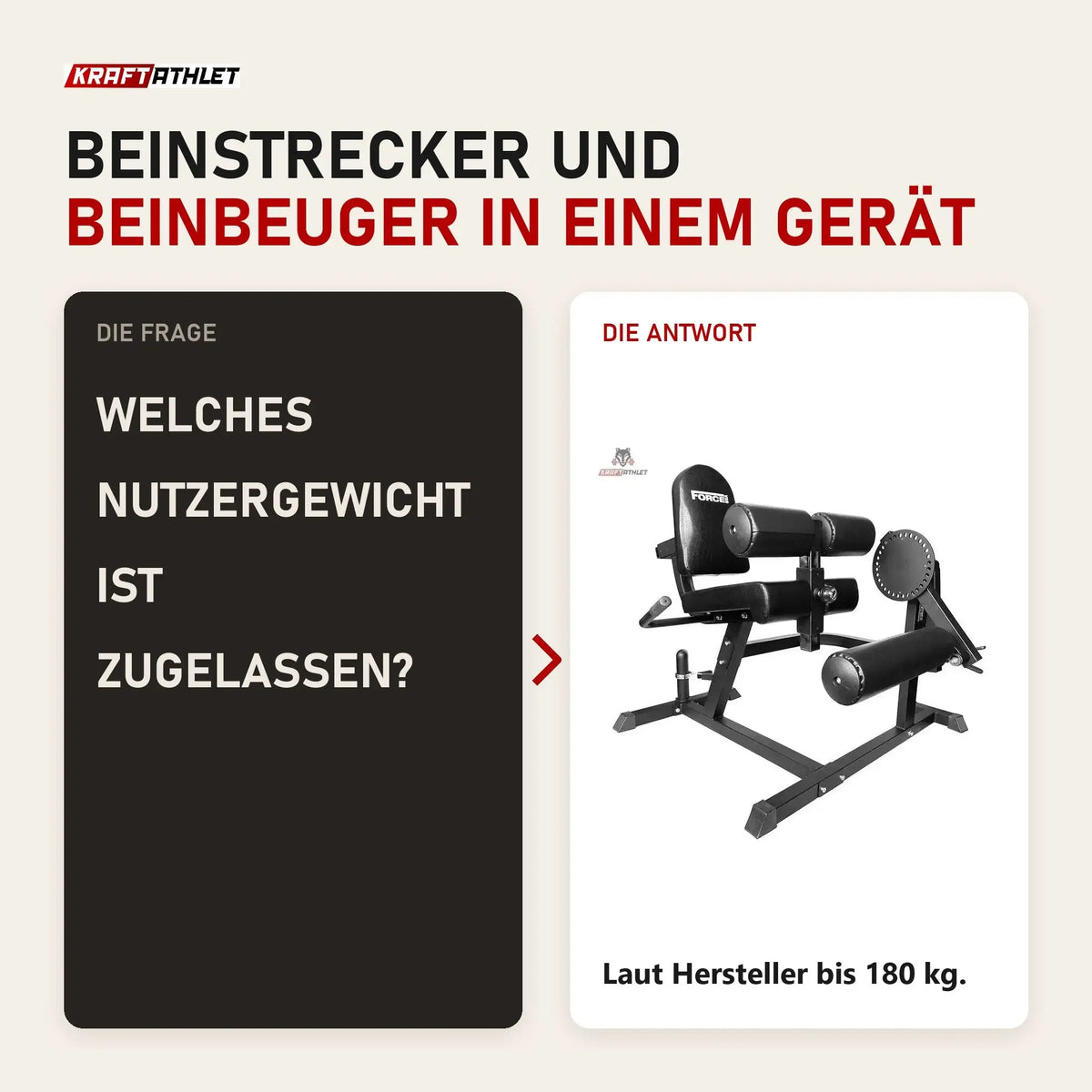 Frage und Antwort zu Force USA Quadrizeps- und Beinbeuger-Maschine V3: Welches Nutzergewicht ist zugelassen?