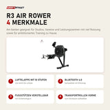 Force USA R3 Air Rower mit 4 Merkmalen: Luftklappe mit 10 Stufen, Bluetooth 4.0, Fußstützen verstellbar, Transportrollen vorne