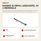 Force USA Ranger Olympia Langhantel V2 mit 4 Merkmalen: 20 kg, 28 mm Griffdurchmesser, Bronze-Buchsen, IPF/IWF-Markierungen