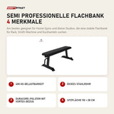 Force USA Semi Professionelle Flachbank mit 4 Merkmalen: 400 kg Belastbarkeit, Dickes Stahlrohr, DuraCore-Polster mit VorTex-Bezug, Sitzfläche 110 × 28 cm