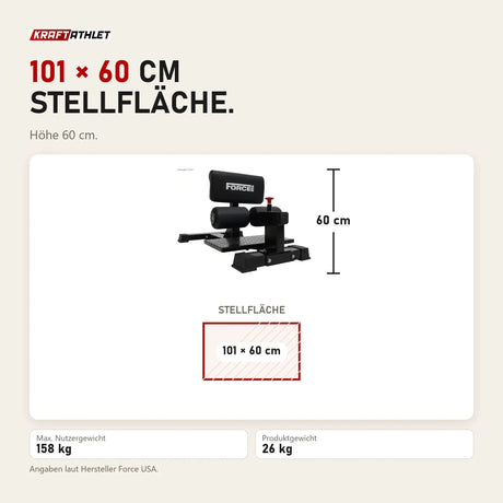 Maßbild Force USA Sissy Squat Gerät: Stellfläche 101 × 60 cm, Höhe 60 cm