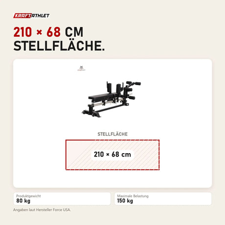 Maßbild Force USA Sliding Bench Trainingsbank: Stellfläche 210 × 68 cm