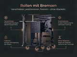 Force USA Storage Rack Pro Zubehörregal, Regal mit Bremsen Informationsgrafik
