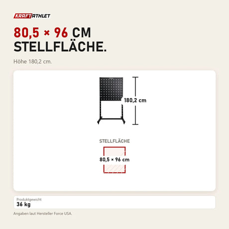 Maßbild Force USA Storage Rack Pro Zubehörregal: Stellfläche 80,5 × 96 cm, Höhe 180,2 cm