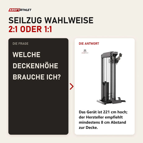 Frage und Antwort zu Force USA Tandem Tower Kabelturm: Welche Deckenhöhe brauche ich?
