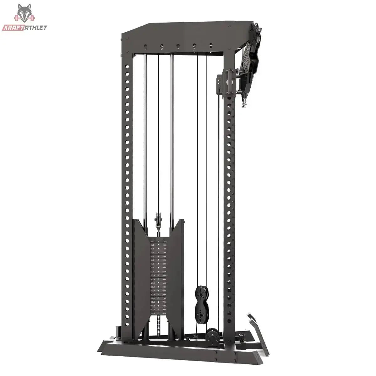 Force USA Tandem Tower Kabelturm in Frontansicht mit Gewichtsstapel und Fußplatte