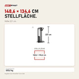 Maßbild Force USA Tandem Tower Kabelturm: Stellfläche 148,6 × 134,6 cm, Höhe 221 cm