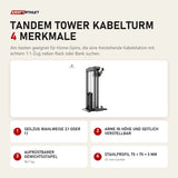 Force USA Tandem Tower Kabelturm mit 4 Merkmalen: Seilzug wahlweise 2:1 oder 1:1, Arme in Höhe und seitlich verstellbar, Aufrüstbarer Gewichtsstapel, Stahlprofil 75 × 75 × 3 mm