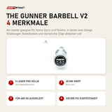 Force USA The Gunner Barbell V2 mit 4 Merkmalen: 5 Lager pro Hülse, 28 mm Griff, Für 680 kg ausgelegt, 235.000 PSI Zugfestigkeit