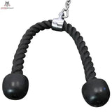 Force USA Tricep Rope Trizepsseil in Schwarz, Frontansicht mit Karabiner und Gummi-Endkappen