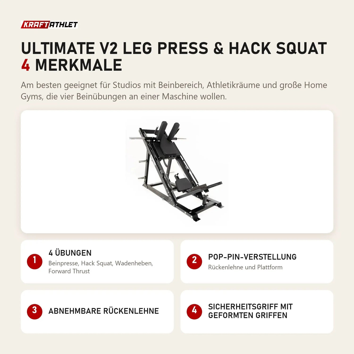 Force USA Ultimate V2 Leg Press & Hack Squat mit 4 Merkmalen: 4 Übungen, Pop-Pin-Verstellung, Abnehmbare Rückenlehne, Sicherheitsgriff mit geformten Griffen