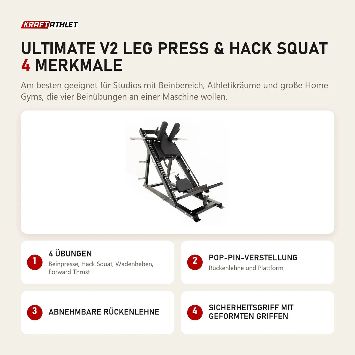 Force USA Ultimate V2 Leg Press & Hack Squat mit 4 Merkmalen: 4 Übungen, Pop-Pin-Verstellung, Abnehmbare Rückenlehne, Sicherheitsgriff mit geformten Griffen