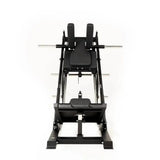 Force USA Ultimate V2 Leg Press & Hack Squat: Vorderansicht mit Schulterpolstern und Hantelscheibenhaltern