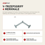 Force USA V-Trizepsgriff mit 4 Merkmalen: V-Form aus Stahl, Rutschfeste Griffmuster, Stahlenden gegen Abrutschen der Hände, Passt an jede Kabelzugmaschine