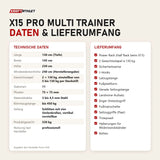 Technische Daten und Lieferumfang von Force USA X15 Pro Multi Trainer als Tabelle