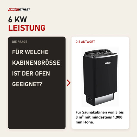 Frage und Antwort zu Harvia Top Steel HM600400BX Saunaofen: Für welche Kabinengröße ist der Ofen geeignet?