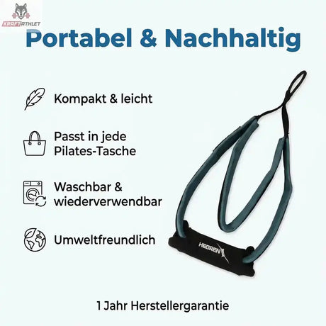 Hegren Double Loop Covers, Grafik mit petrolfarbener Schlaufe zu Packmaß und Waschbarkeit