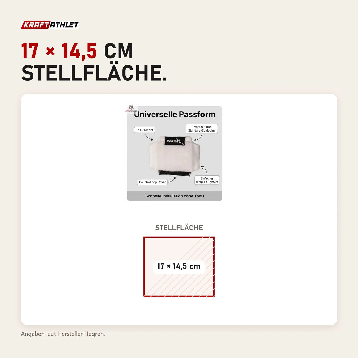 Maßbild Hegren Double Loop Covers: Stellfläche 17 × 14,5 cm