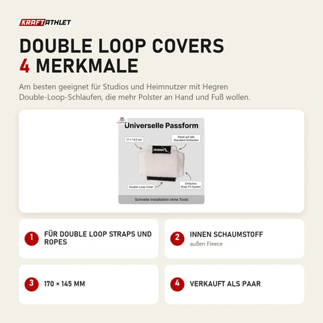 Hegren Double Loop Covers mit 4 Merkmalen: Für Double Loop Straps und Ropes, Innen Schaumstoff, 170 × 145 mm, Verkauft als Paar