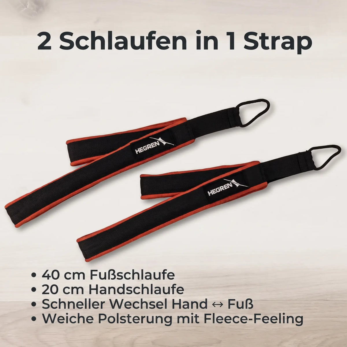 Hegren Double Loop Pilates Straps – 40 cm Fußschlaufe und 20 cm Handschlaufe in einem Strap