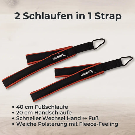 Hegren Double Loop Pilates Straps – 40 cm Fußschlaufe und 20 cm Handschlaufe in einem Strap
