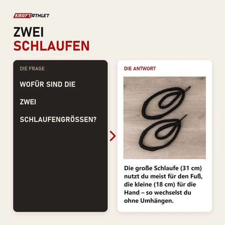 Frage und Antwort zu Hegren Double Loop Ropes: Wofür sind die zwei Schlaufengrößen?