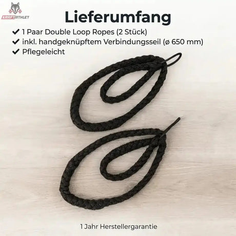 Hegren Double Loop Ropes, Infografik zum Lieferumfang mit zwei geflochtenen Seilen