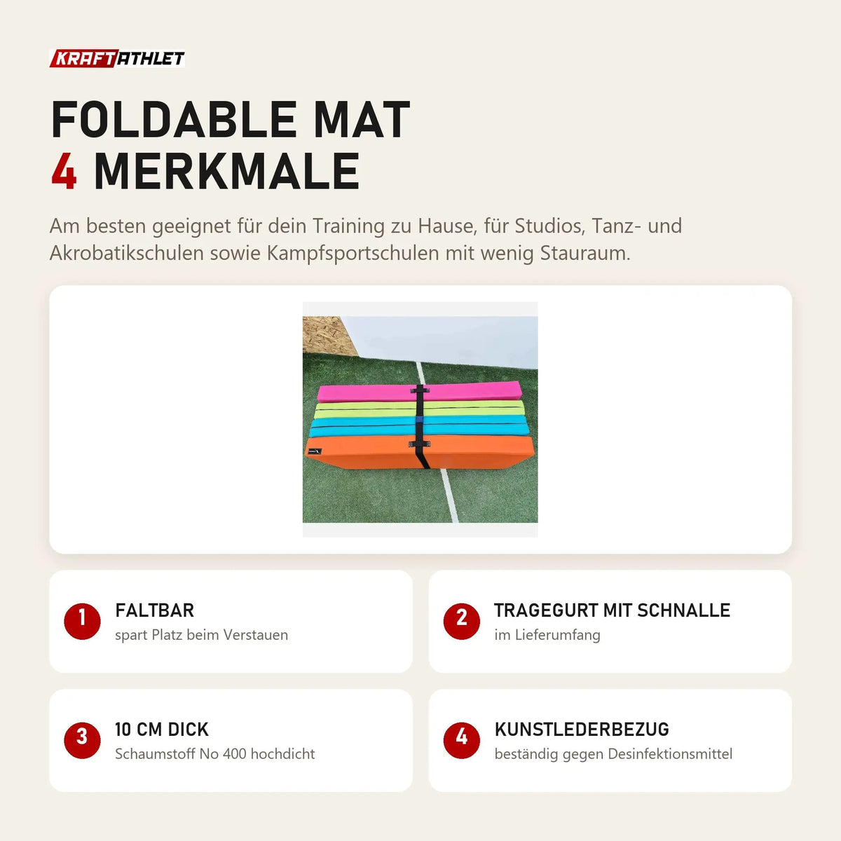 Hegren Foldable Mat mit 4 Merkmalen: Faltbar, Tragegurt mit Schnalle, 10 cm dick, Kunstlederbezug