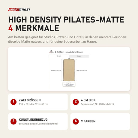 Hegren High Density Pilates-Matte mit 4 Merkmalen: Zwei Größen, 6 cm dick, Kunstlederbezug, 9 Farben