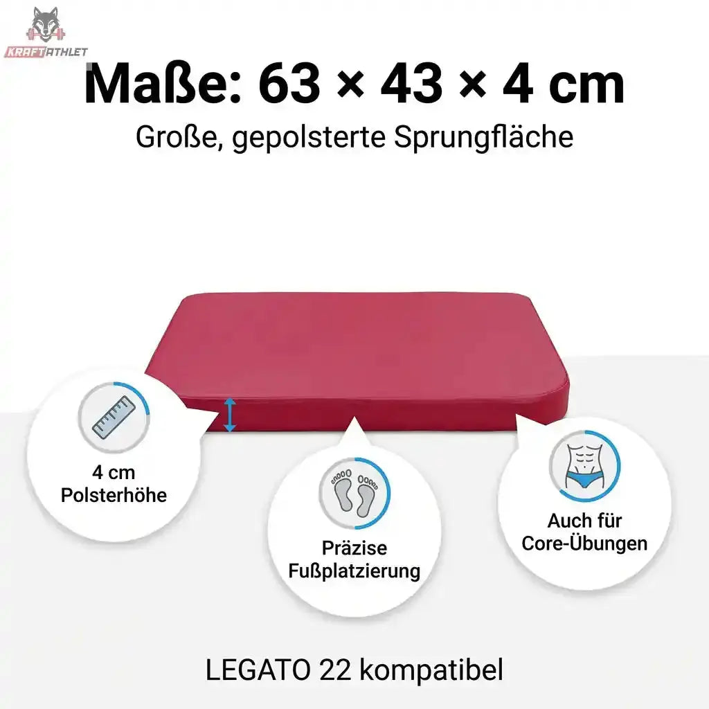 Hegren Jumpboard LEGATO in Rot mit Maßangabe 63 × 43 × 4 cm
