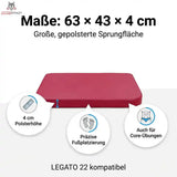 Hegren Jumpboard LEGATO in Rot mit Maßangabe 63 × 43 × 4 cm