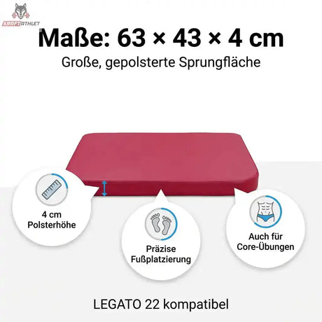 Hegren Jumpboard LEGATO in Rot mit Maßangabe 63 × 43 × 4 cm