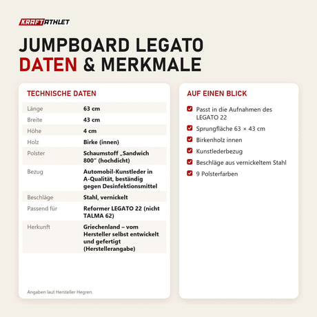 Technische Daten und Merkmale von Hegren Jumpboard LEGATO als Tabelle
