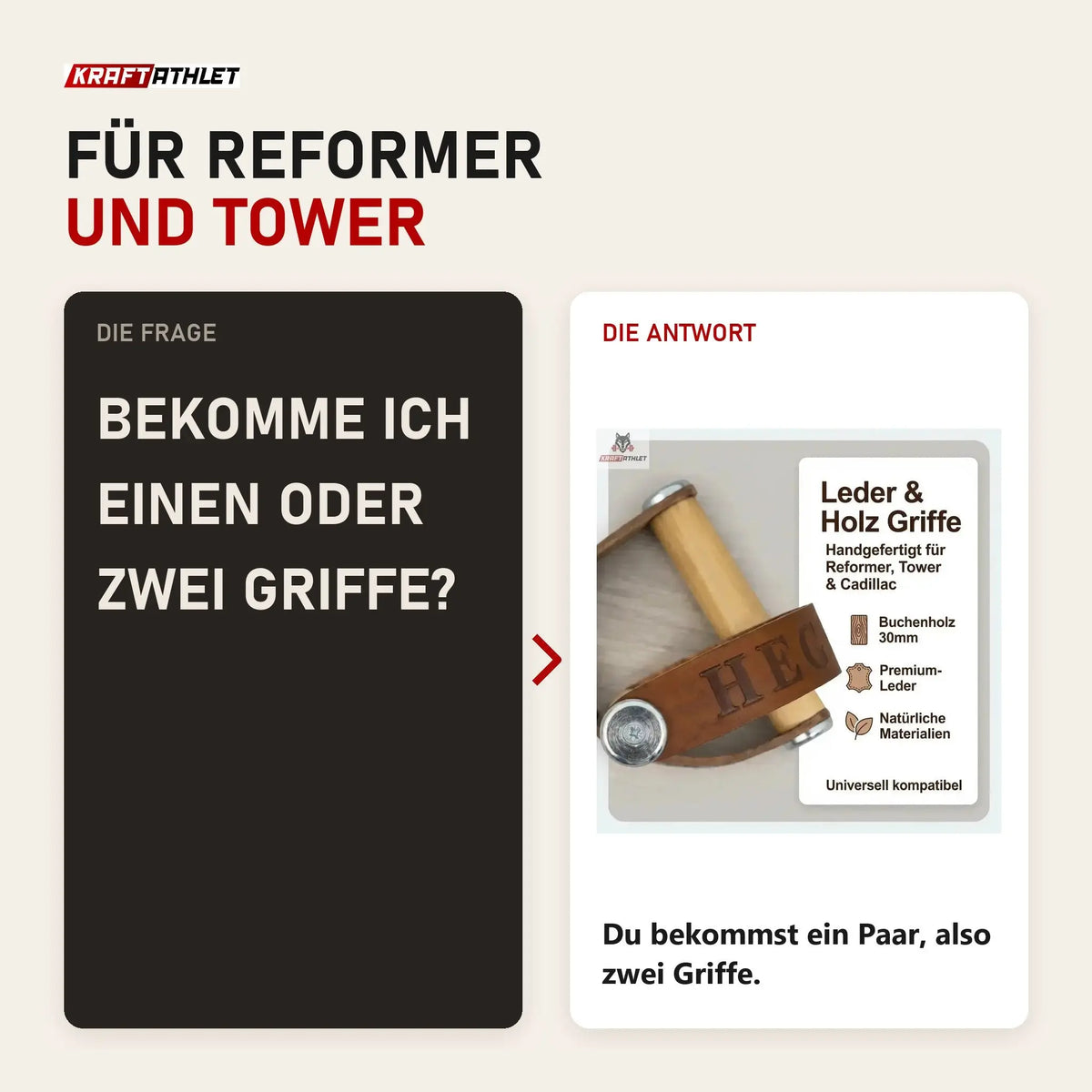 Frage und Antwort zu Hegren Leder-Holz-Griffe: Bekomme ich einen oder zwei Griffe?