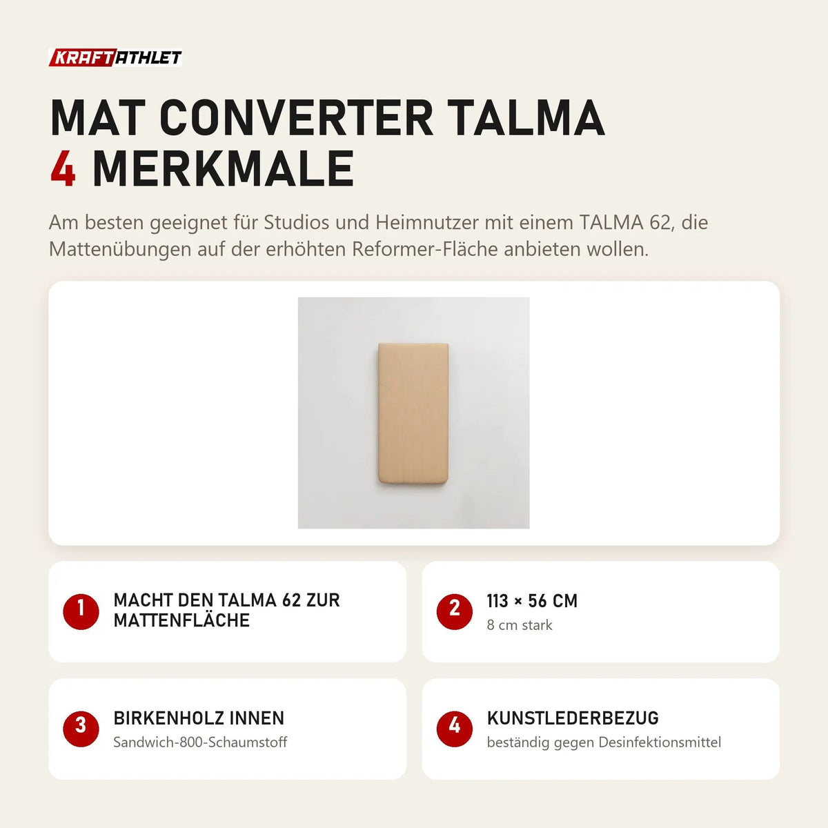 Hegren Mat Converter TALMA mit 4 Merkmalen: Macht den TALMA 62 zur Mattenfläche, 113 × 56 cm, Birkenholz innen, Kunstlederbezug