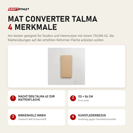 Hegren Mat Converter TALMA mit 4 Merkmalen: Macht den TALMA 62 zur Mattenfläche, 113 × 56 cm, Birkenholz innen, Kunstlederbezug