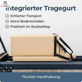 Hegren Pilates Box Modern im Detail: integrierter Tragegurt an der beigen Box