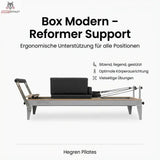 Hegren Pilates Box Modern als Übersicht mit Reformer Support und Einsatzbereichen