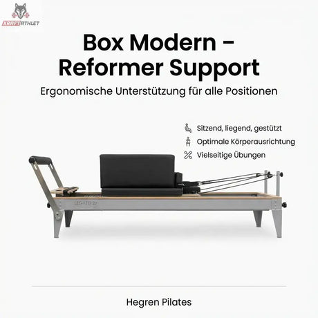 Hegren Pilates Box Modern als Übersicht mit Reformer Support und Einsatzbereichen